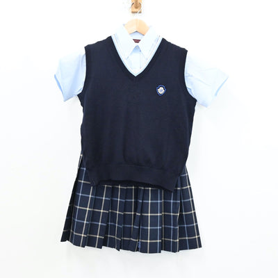 【中古】愛知県 日本福祉大学付属高等学校 女子制服 4点（シャツ・シャツ・ニットベスト・スカート）sf012558