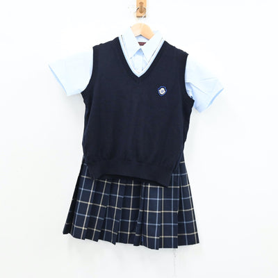 【中古】愛知県 日本福祉大学付属高等学校 女子制服 4点（シャツ・シャツ・ニット・スカート）sf012559