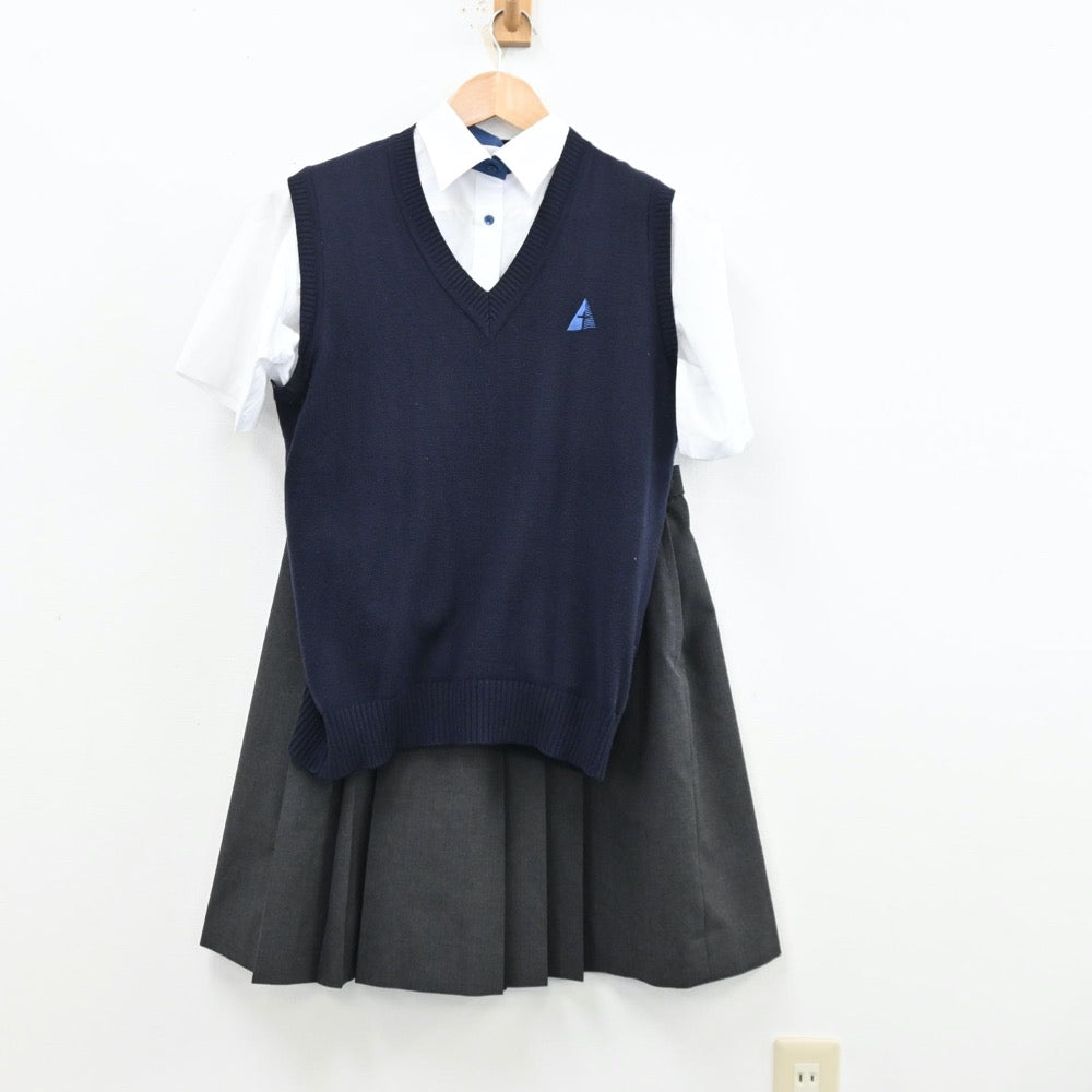 【中古】神奈川県 アレセイア湘南高等学校 女子制服 3点（シャツ・ニットベスト・スカート）sf012597