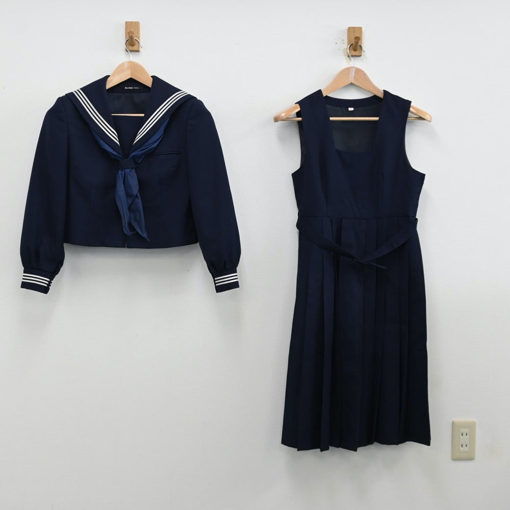 【中古】神奈川県 神奈川県座間市立座間中学校 女子制服 3点（セーラー服・ジャンパースカート）sf012629