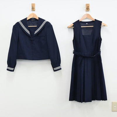 【中古】神奈川県 神奈川県座間市立座間中学校 女子制服 2点（セーラー服・ジャンパースカート）sf012630