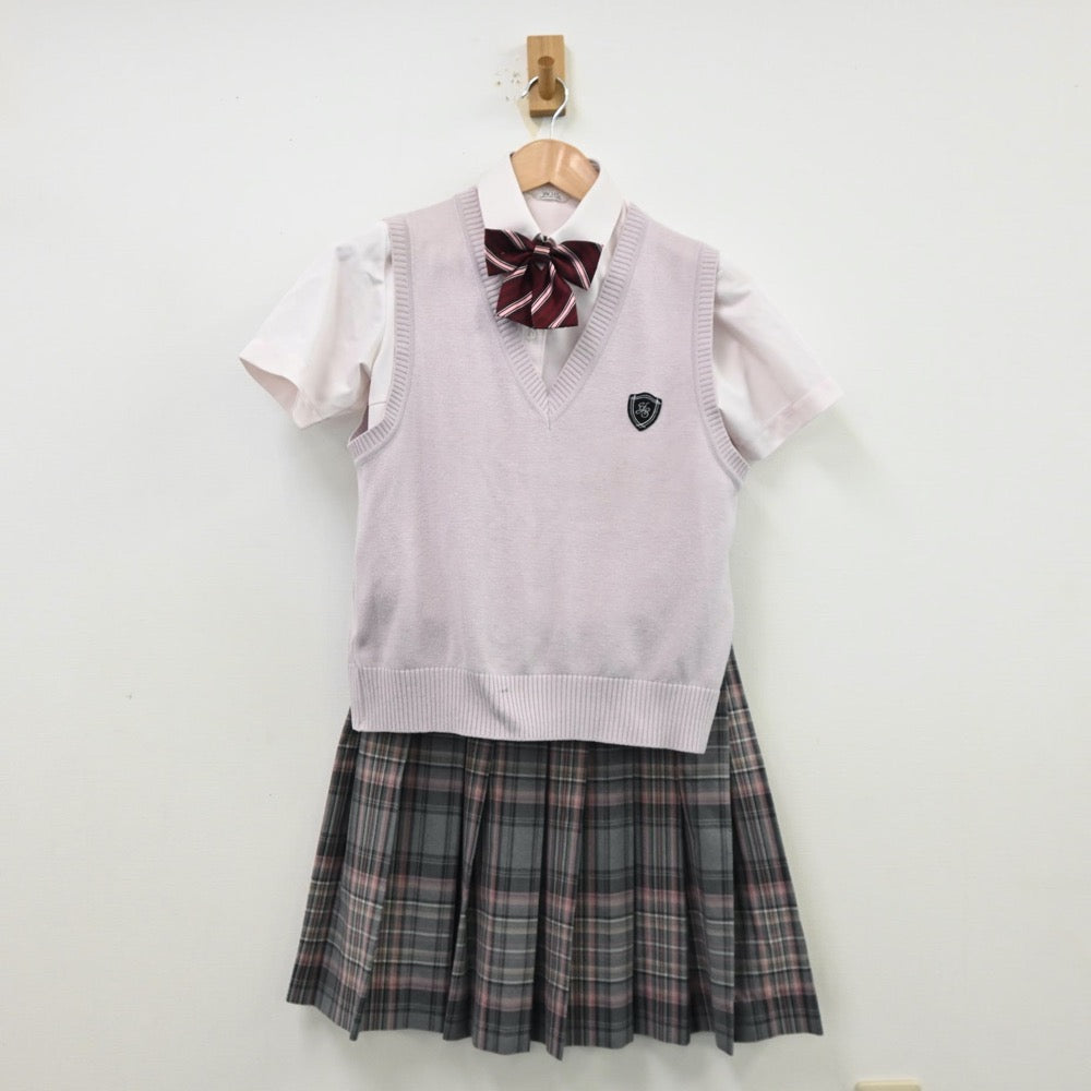 【中古】福岡県 大和青藍高等学校 女子制服 5点（シャツ・ニットベスト・スカート）sf012695