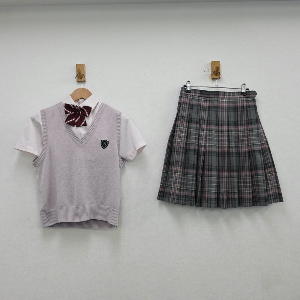 【中古】福岡県 大和青藍高等学校 女子制服 5点（シャツ・ニットベスト・スカート）sf012695