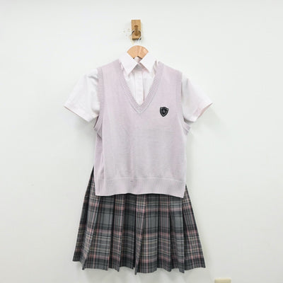 【中古】福岡県 大和青藍高等学校 女子制服 3点（シャツ・ニットベスト・スカート）sf012696