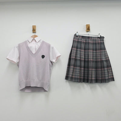 【中古】福岡県 大和青藍高等学校 女子制服 3点（シャツ・ニットベスト・スカート）sf012696