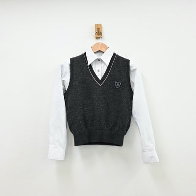 【中古】福岡県 大和青藍高等学校 女子制服 2点（シャツ・ニットベスト）sf012697