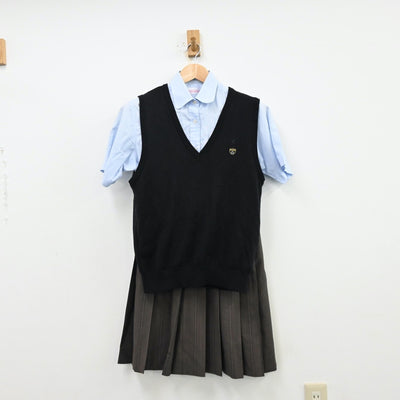 【中古】京都府 洛南高等学校 女子制服 4点（シャツ・ニットベスト・スカート）sf012710