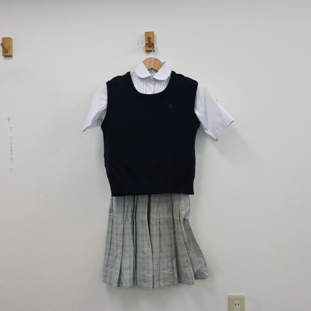 【中古】東京都 頌栄女子学院 中学校・高等学校 女子制服 4点（シャツ・ニットベスト・スカート）sf012728