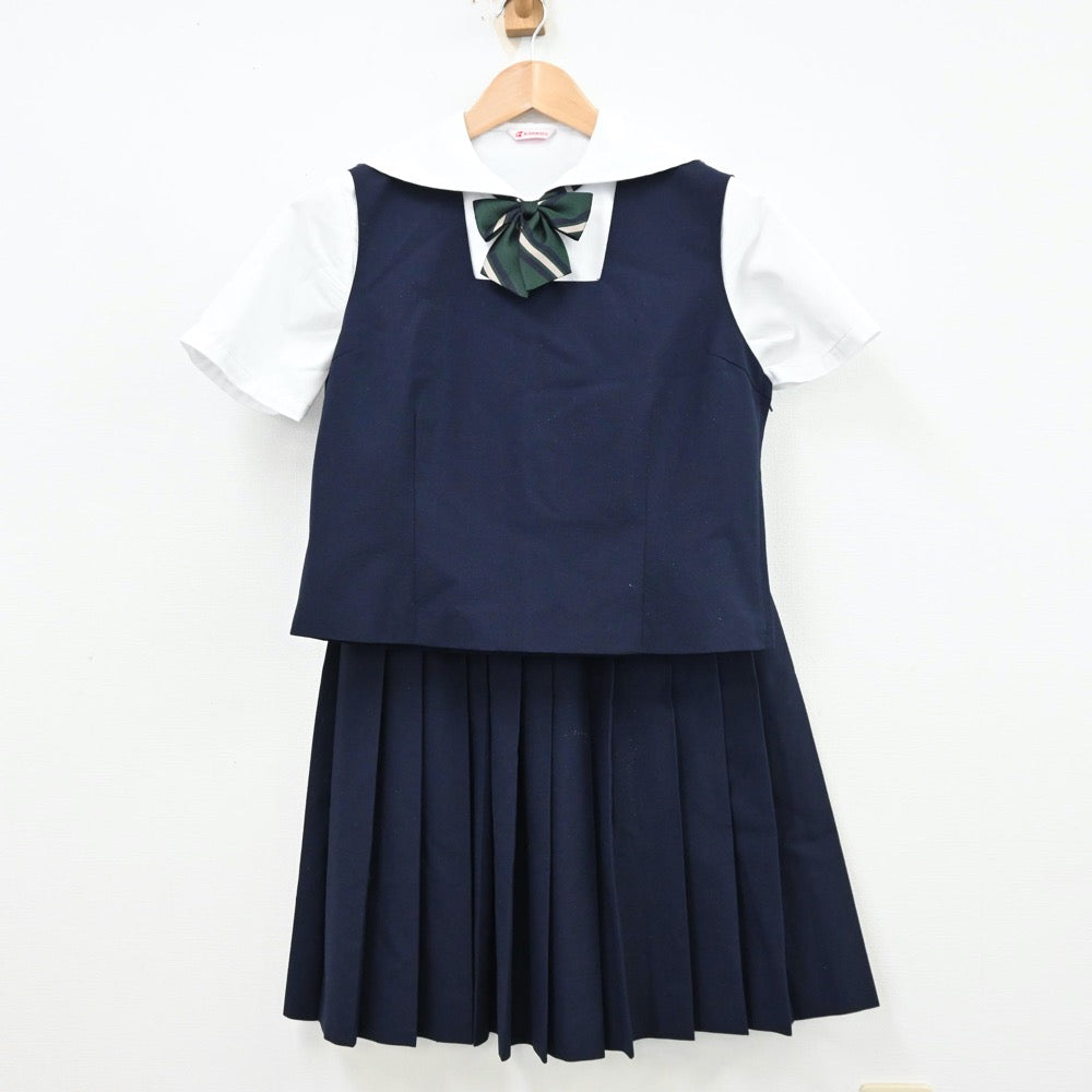 【中古】富山県 芝園中学校 女子制服 4点（シャツ・ベスト・スカート）sf012797