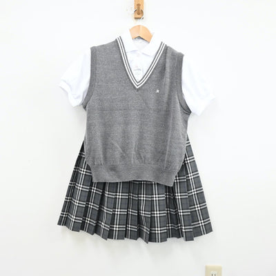 【中古】大阪府 阪南大学高等学校 女子制服 6点（シャツ・ニットベスト・スカート）sf012838