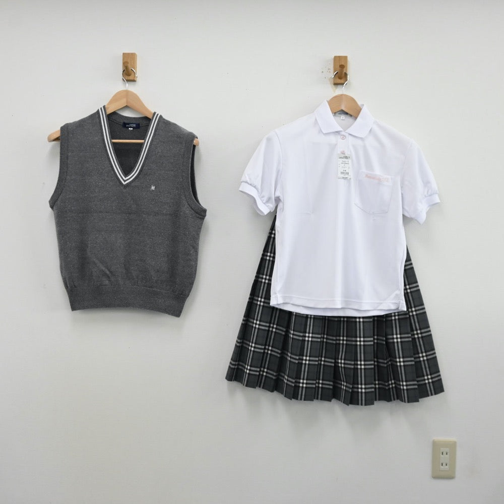 【中古】大阪府 阪南大学高等学校 女子制服 6点（シャツ・ニットベスト・スカート）sf012838