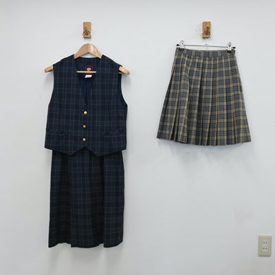 【中古】茨城県 茨城県立佐竹高等学校 女子制服 3点（ベスト・スカート・スカート）sf012862