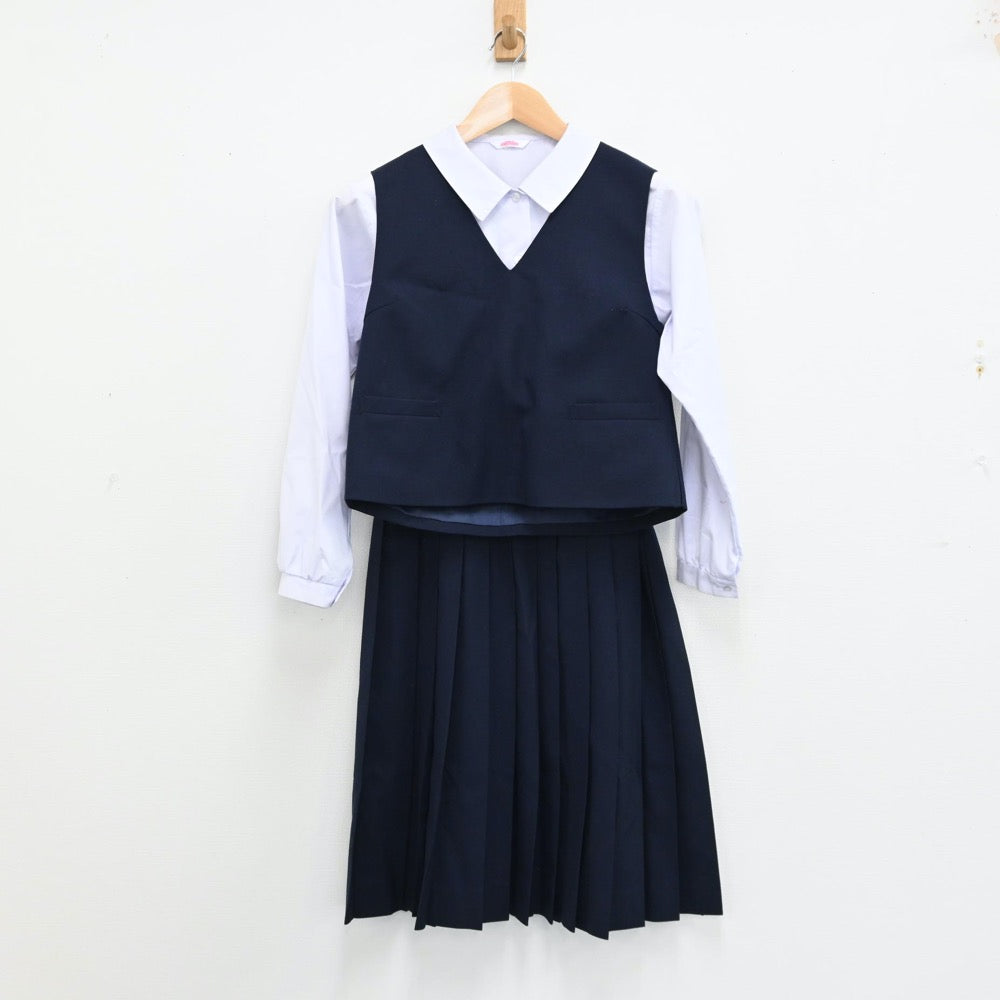 【中古】群馬県 群馬県伊勢崎市立赤堀中学校 女子制服 4点（ブレザー・ベスト・シャツ・スカート）sf012925