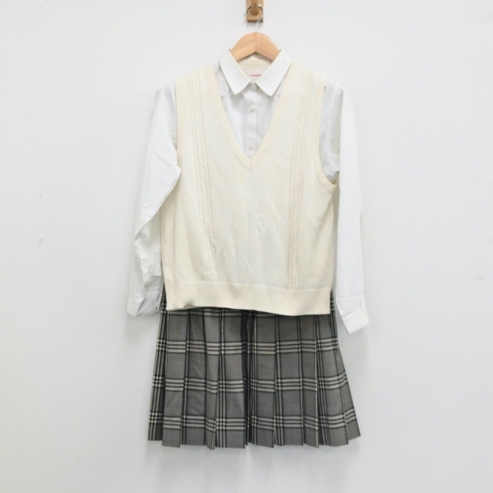 【中古】岩手県 岩手県立大野高等学校 女子制服 3点（シャツ・ニットベスト・スカート）sf012930