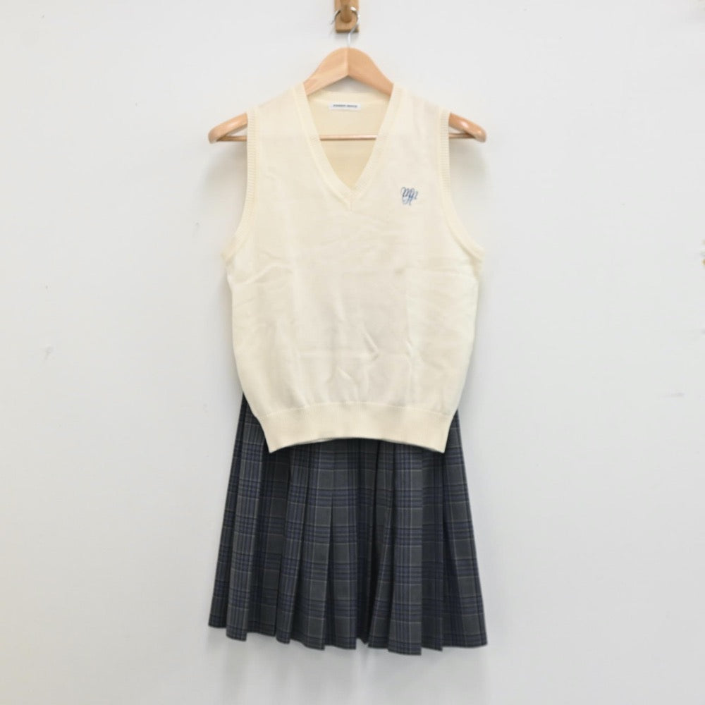 【中古】東京都 明治大学付属中野八王子中学高等学校 女子制服 3点（ニットベスト・スカート）sf012942