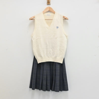 【中古】東京都 明治大学付属中野八王子中学高等学校 女子制服 3点（ニットベスト・スカート）sf012942