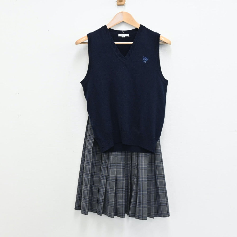 【中古】東京都 明治大学付属中野八王子中学高等学校 女子制服 3点（ニットベスト・スカート）sf012942