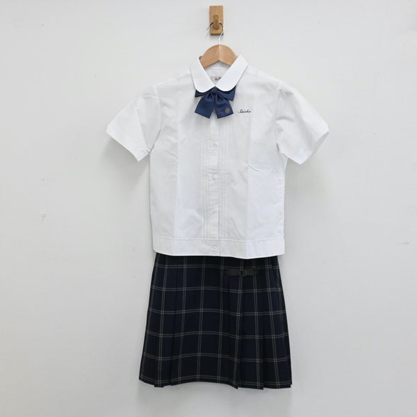 【中古】岡山県 岡山学芸館清秀中学校・高等部 女子制服 5点（シャツ・スカート）sf012943