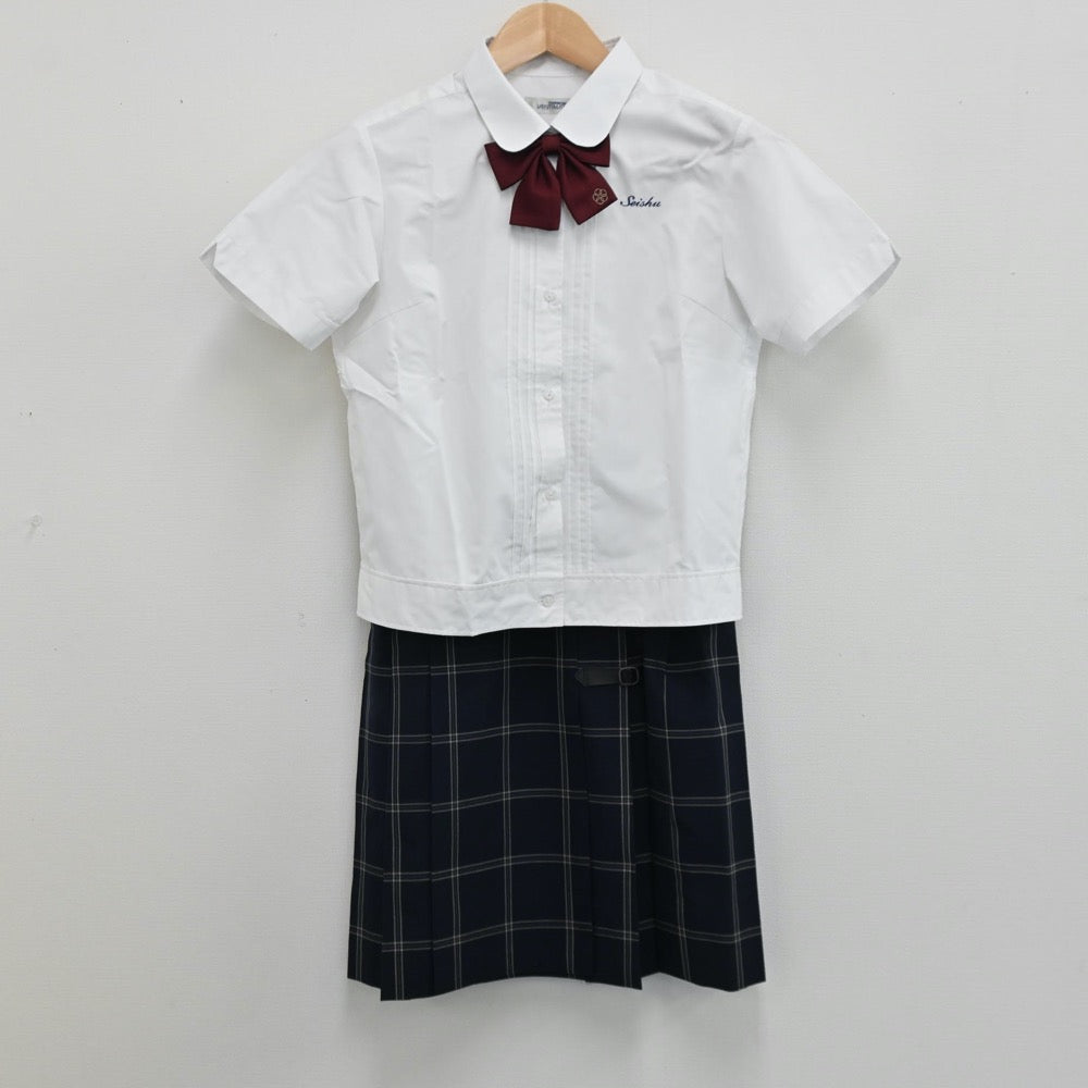 【中古】岡山県 岡山学芸館清秀中学校・高等部 女子制服 4点（シャツ・スカート）sf012944