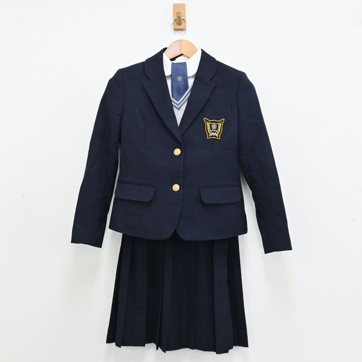 【中古】岡山県 岡山学芸館清秀中学校・高等部 女子制服 6点（ブレザー・シャツ・ニット・スカート）sf012945