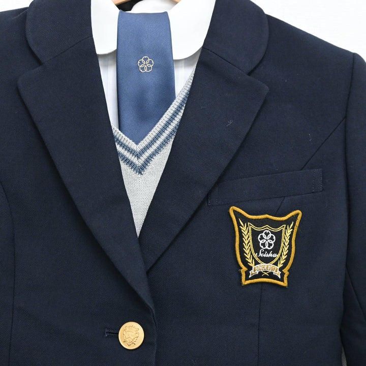 【中古】岡山県 岡山学芸館清秀中学校・高等部 女子制服 6点（ブレザー・シャツ・ニット・スカート）sf012945