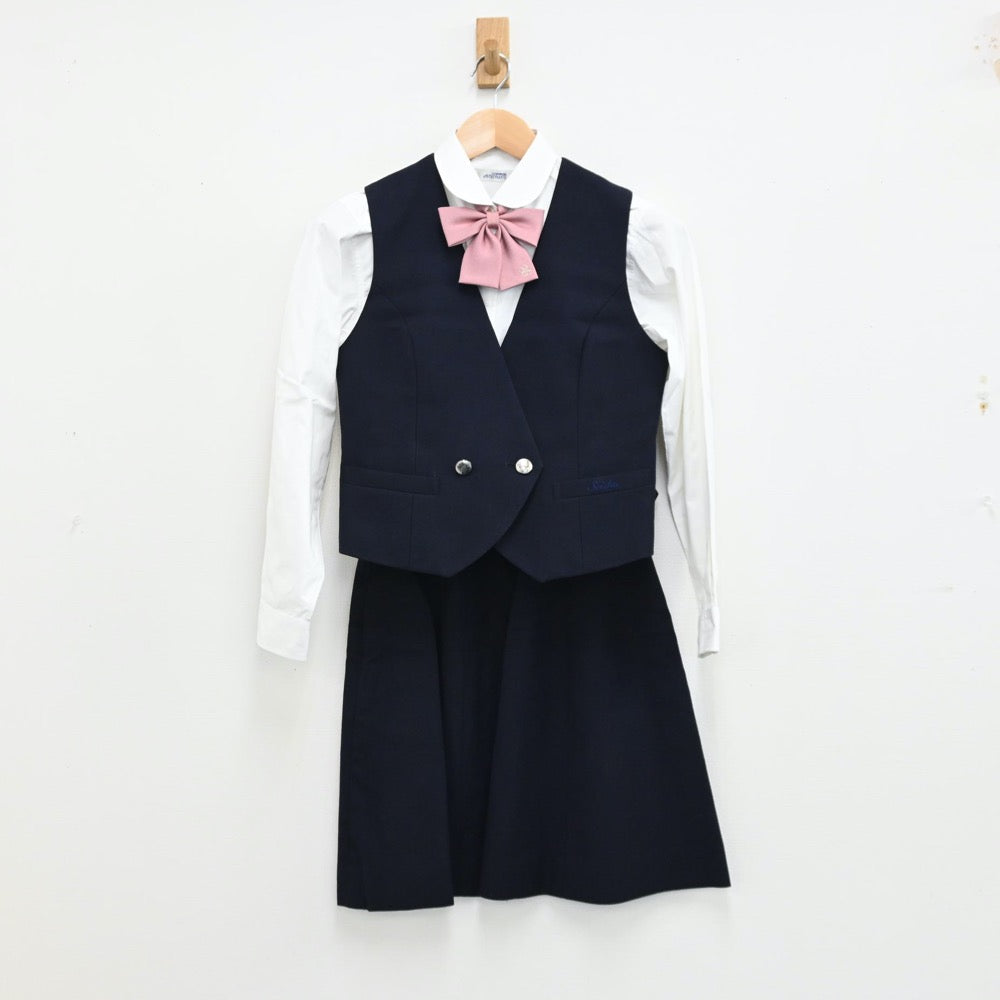 【中古】岡山県 岡山学芸館清秀中学校 女子制服 5点（ブレザー・シャツ・ベスト・スカート）sf012948