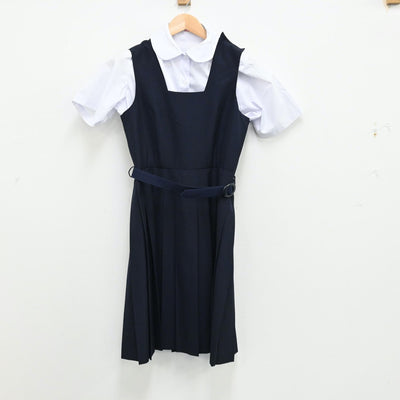 【中古】千葉県 船橋市立葛飾中学校 女子制服 2点（シャツ・ジャンパースカート）sf012951