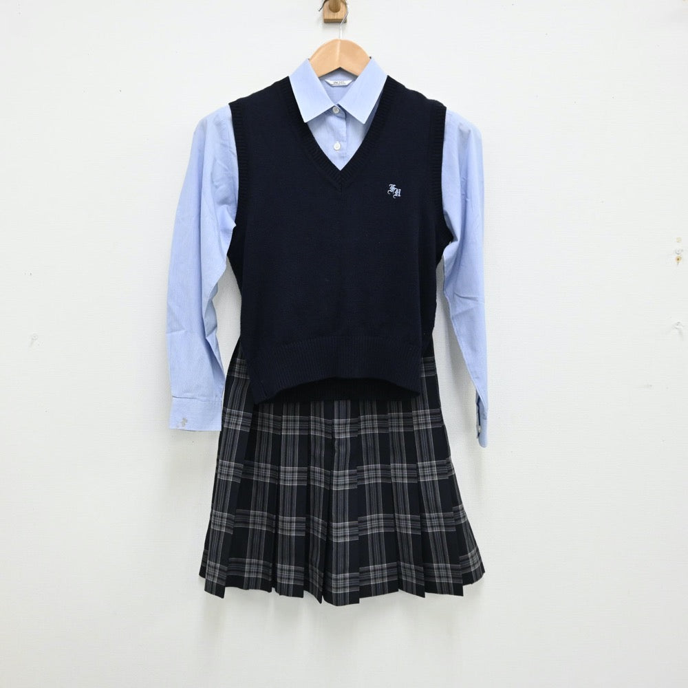 【中古】千葉県 千葉県立船橋法典高等学校 女子制服 3点（シャツ・ベスト・スカート）sf012960