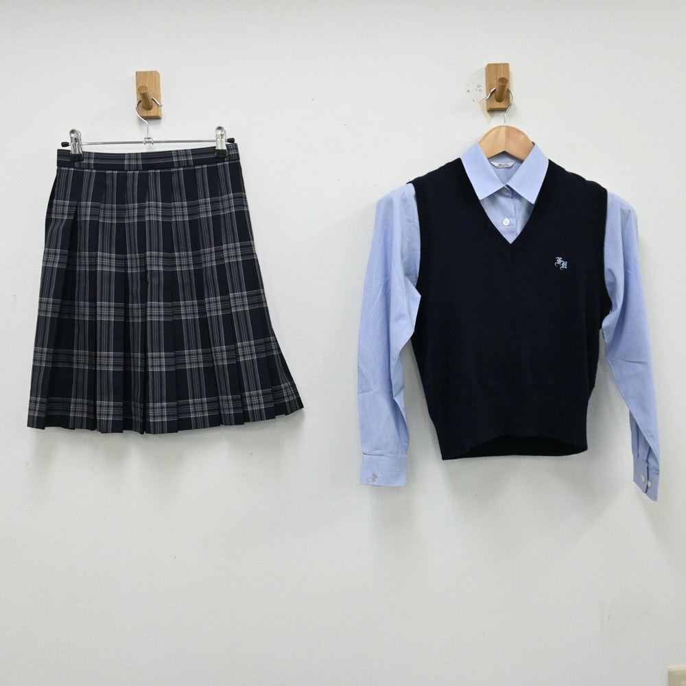 【中古】千葉県 千葉県立船橋法典高等学校 女子制服 3点（シャツ・ベスト・スカート）sf012960