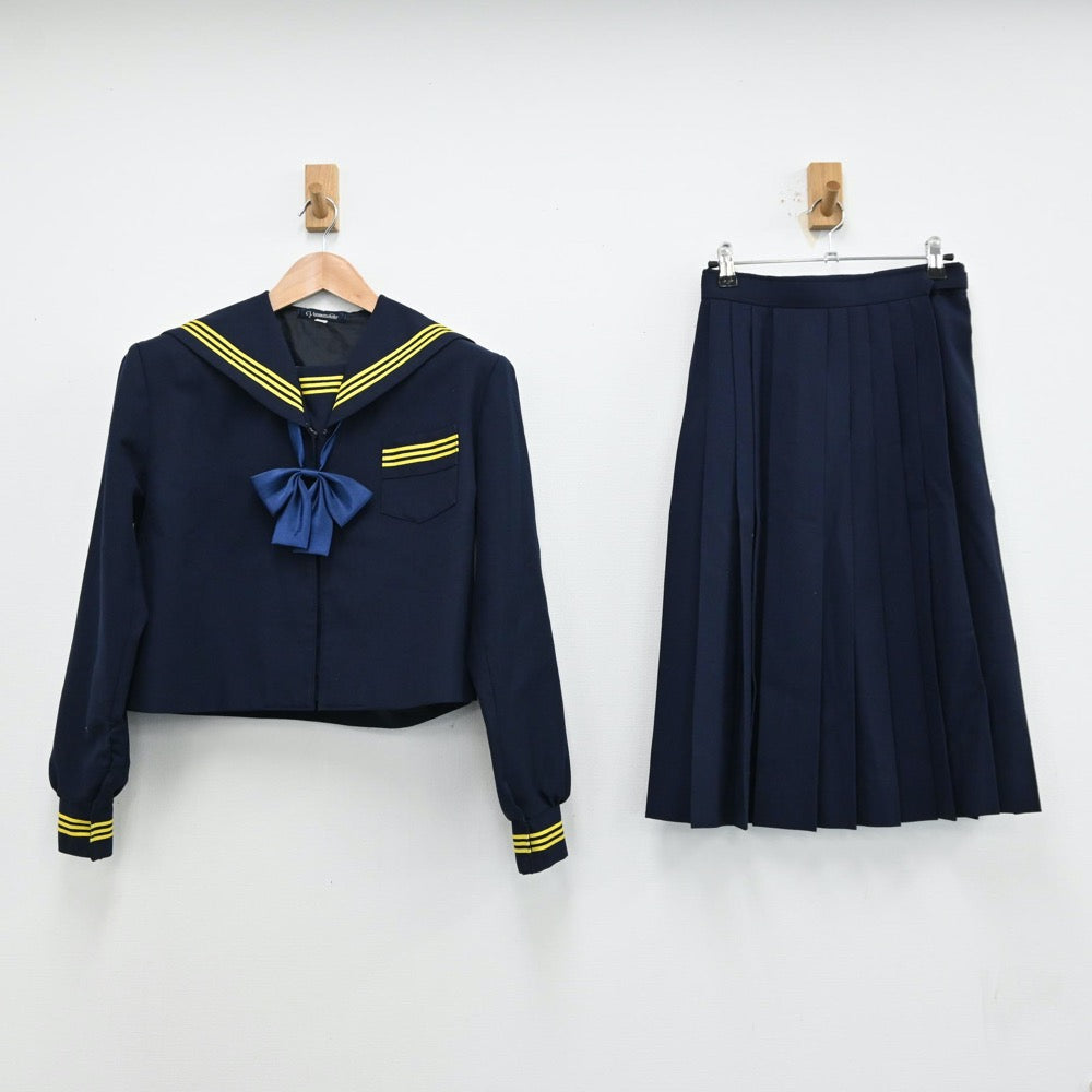 浜名中セーラー服 紺襟黄色3本ライン上下 ウエスト64 丈56 夏服 半袖