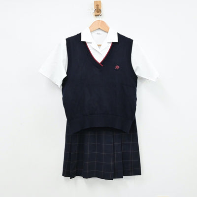 【中古】神奈川県 私立神奈川学園高等学校 女子制服 4点（シャツ・ニットベスト・スカート）sf012981