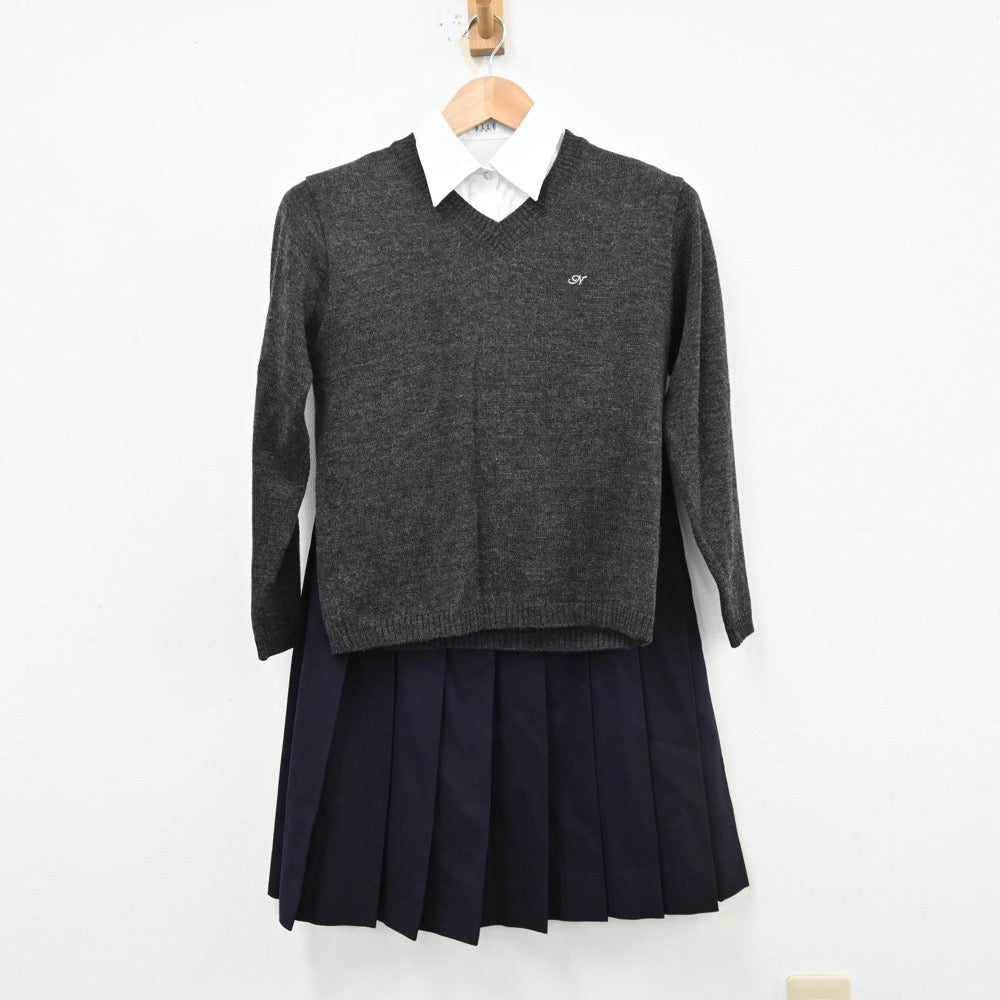 【中古】福岡県 私立中村学園女子高等学校 女子制服 4点（ブレザー・シャツ・ニット・スカート）sf013015