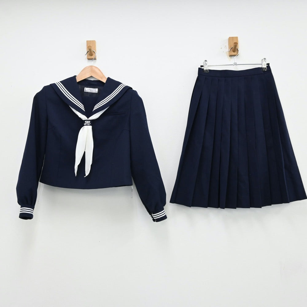 【中古】茨城県 古河第三中学校 女子制服 3点（セーラー服・スカート）sf013049