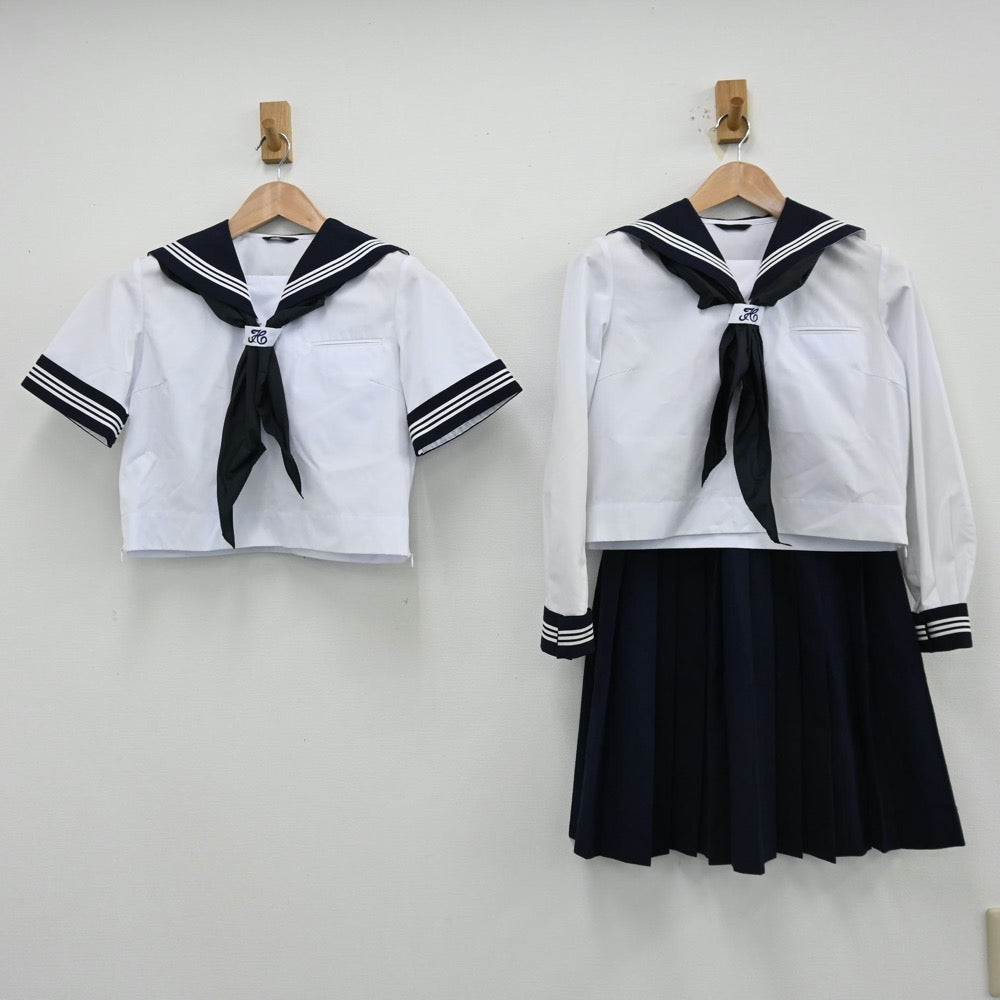 【中古】茨城県 古河第三中学校 女子制服 5点（セーラー服・スカート）sf013050