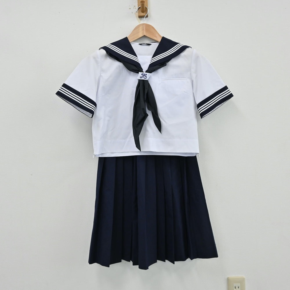 【中古】茨城県 古河第三中学校 女子制服 5点（セーラー服・スカート）sf013050