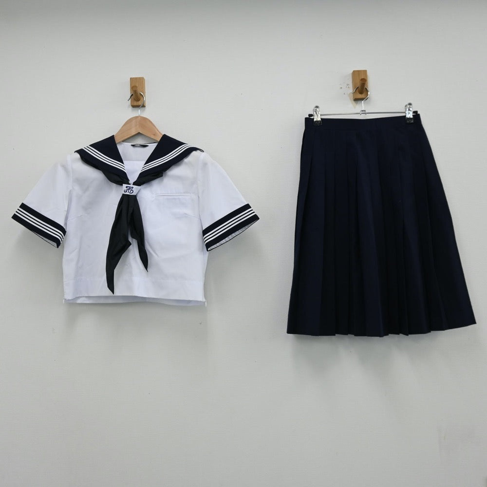 【中古】茨城県 古河第三中学校 女子制服 5点（セーラー服・スカート）sf013050