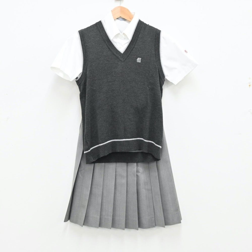 【中古】福島県 福島県立福島南高等学校 女子制服 3点（シャツ・ニット・スカート）sf013057