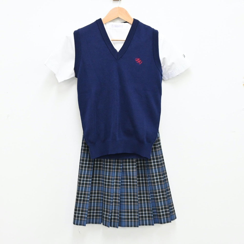 【中古】福島県 保原高等学校 女子制服 3点（セーラー服・ニットベスト・スカート）sf013061