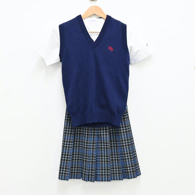 【中古】福島県 保原高等学校 女子制服 3点（セーラー服・ニットベスト・スカート）sf013061