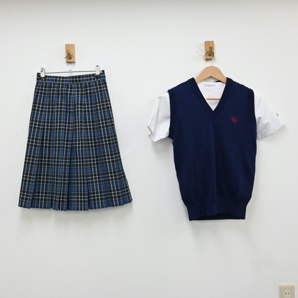 【中古】福島県 保原高等学校 女子制服 3点（セーラー服・ニットベスト・スカート）sf013061