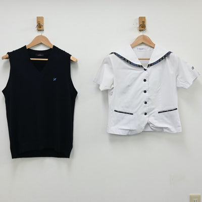 【中古】福島県 保原高等学校 女子制服 2点（セーラー服・ニット）sf013062