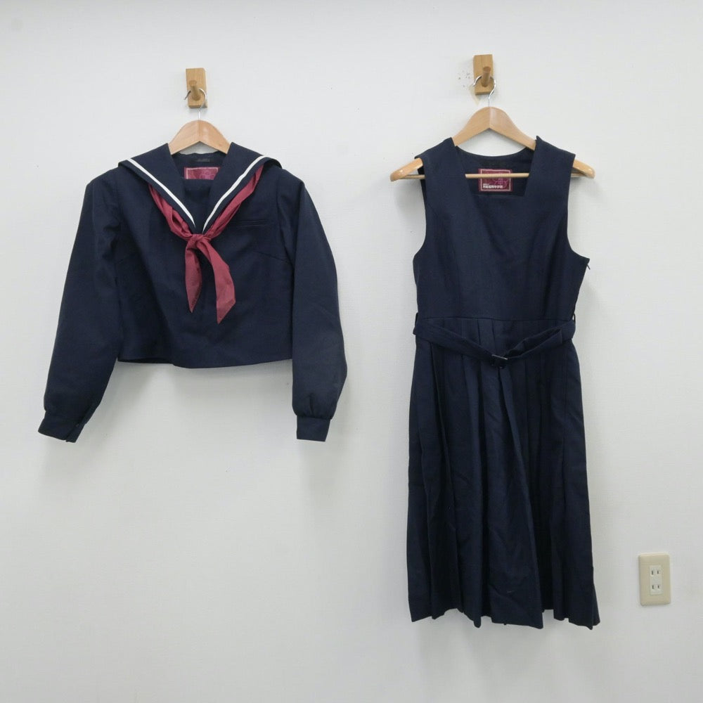 【中古】福岡県 福岡教育大学附属福岡中学校 女子制服 3点（セーラー服・ジャンパースカート）sf013126