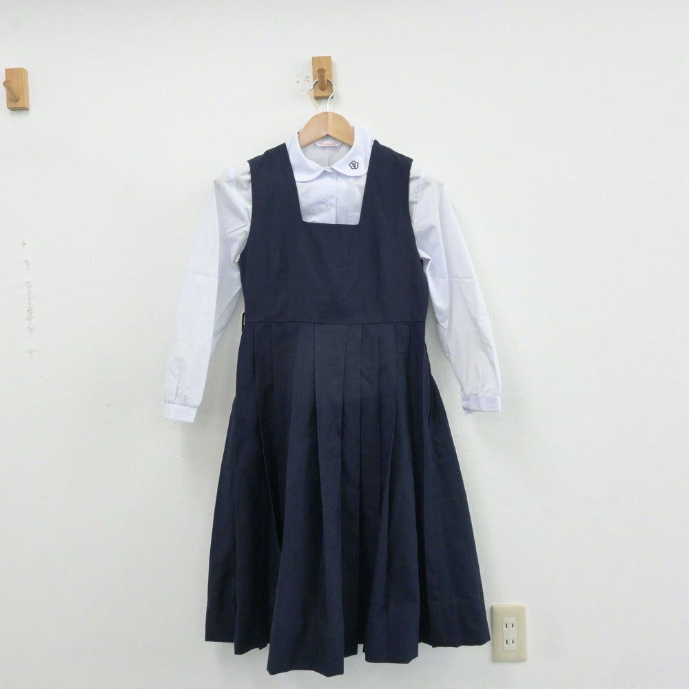 【中古】福岡県 福岡教育大学附属福岡中学校 女子制服 3点（シャツ・ジャンパースカート）sf013142