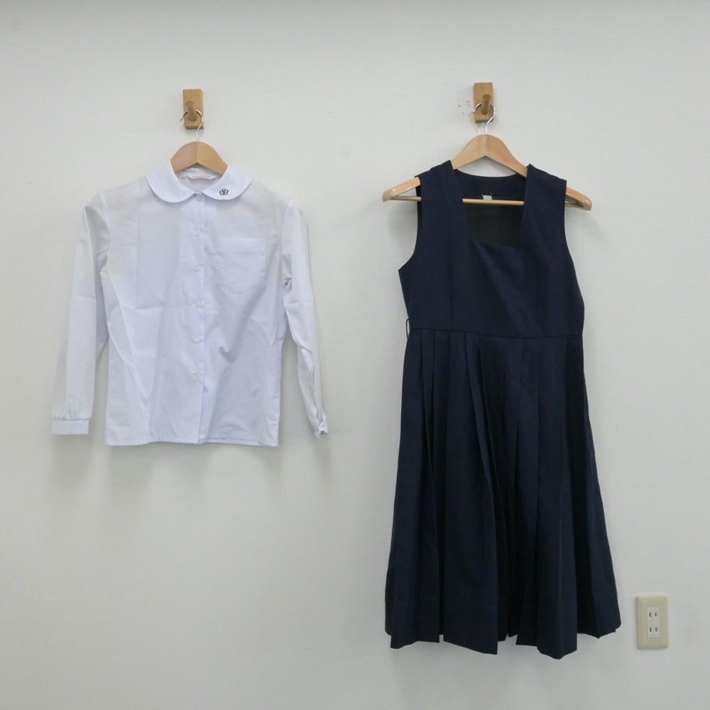 【中古】福岡県 福岡教育大学附属福岡中学校 女子制服 3点（シャツ・ジャンパースカート）sf013142