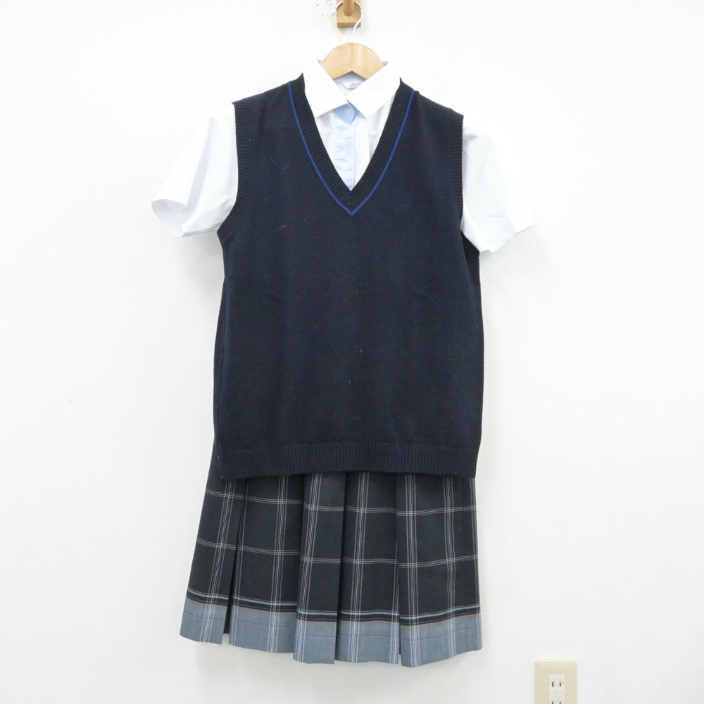 【中古】北海道 北海道旭川永嶺高等学校 女子制服 3点（シャツ・ニットベスト・スカート）sf013154