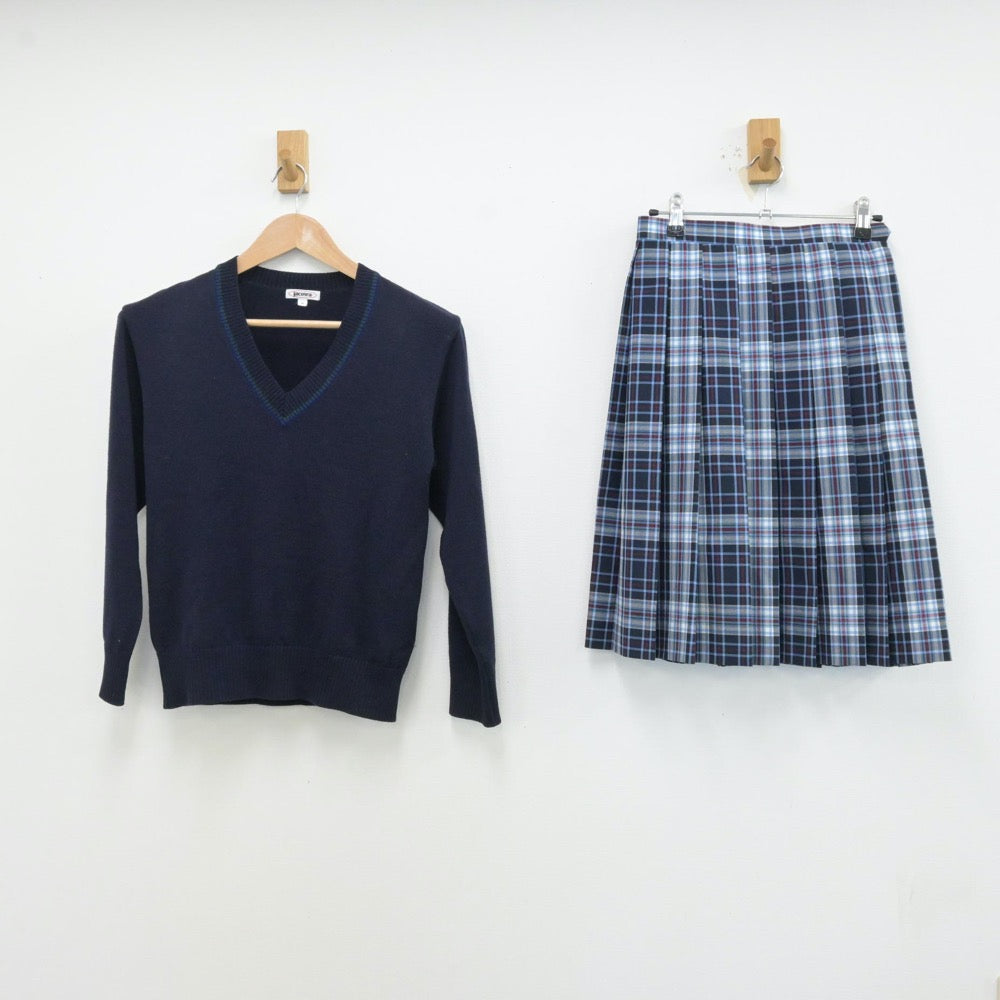 【中古】東京都 立正大学付属 立正高等学校 女子制服 3点（ニット・スカート）sf013245