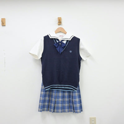 【中古】愛媛県 帝京第五高等学校 女子制服 5点（セーラー服・ニットベスト・スカート）sf013298