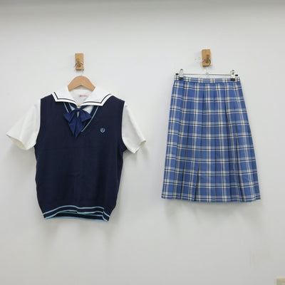 【中古】愛媛県 帝京第五高等学校 女子制服 5点（セーラー服・ニットベスト・スカート）sf013298