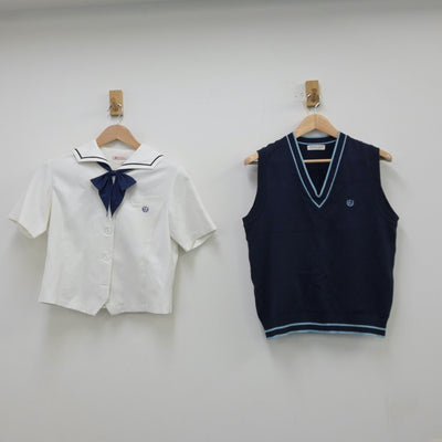 【中古】愛媛県 帝京第五高等学校 女子制服 5点（セーラー服・ニットベスト・スカート）sf013298