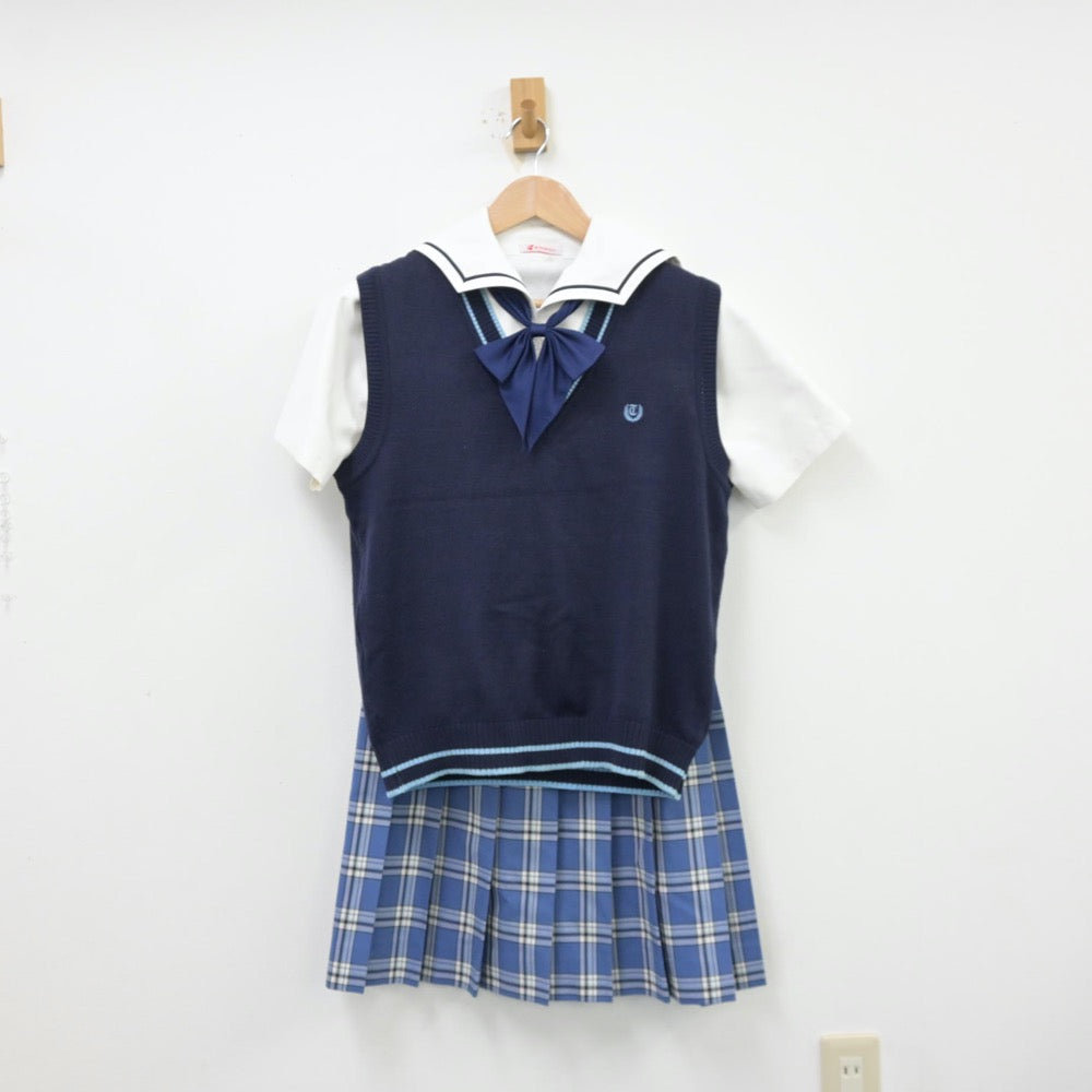 【中古】愛媛県 帝京第五高等学校 女子制服 5点（セーラー服・ニットベスト・スカート）sf013299